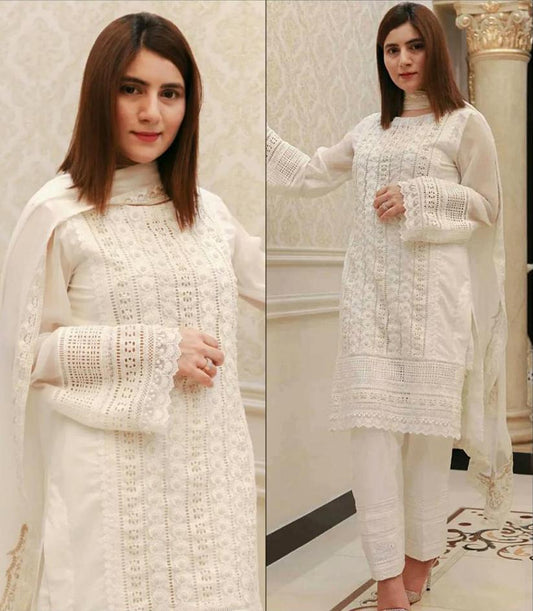 lawn chikankari embroidered 3pc dress