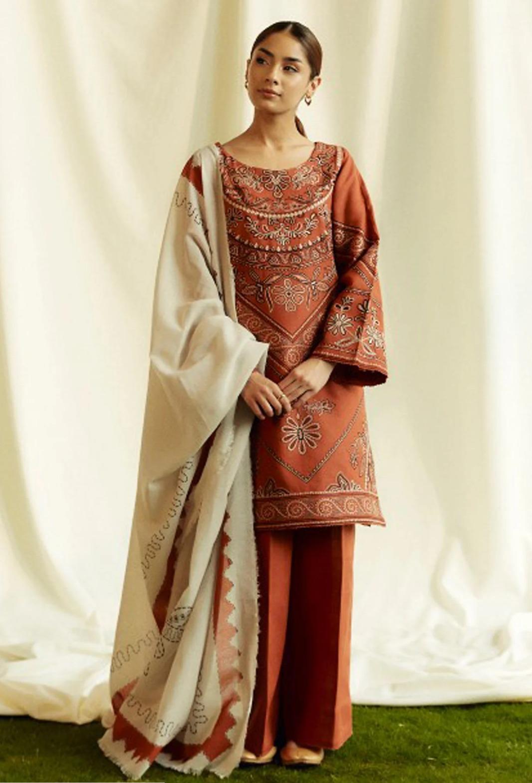 dhanak 3pc embroidered suit