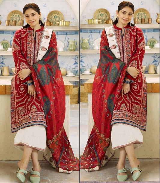 dhanak 3pc embroidered dress