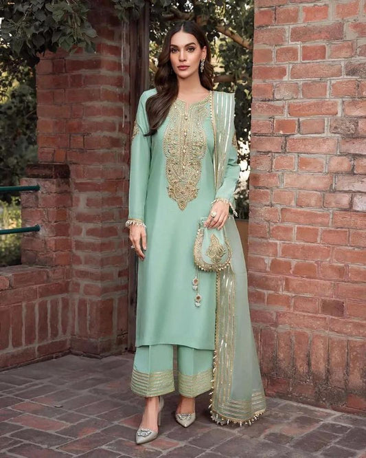 katan silk embroidered 5pc dress