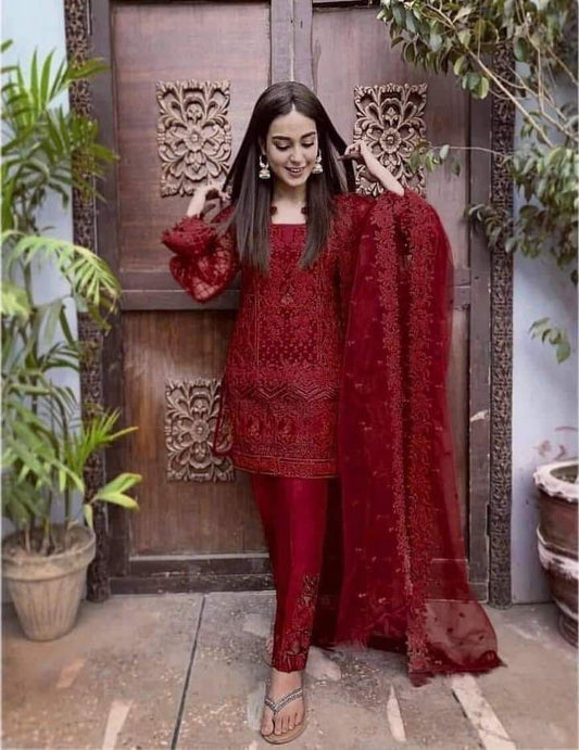 heavy embroidered net suit